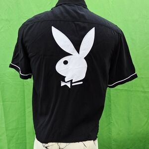 VINTAGE Black Playboy RAYON Men's Shirt SIZE M